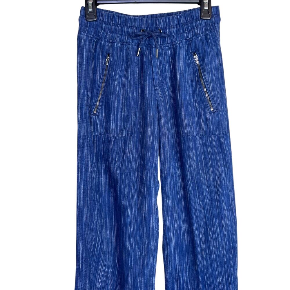 ATHLETA the Cabo Linen Textured Wide Leg Pant in Blue 100% Linen Women's Size 0 - Picture 5 of 15